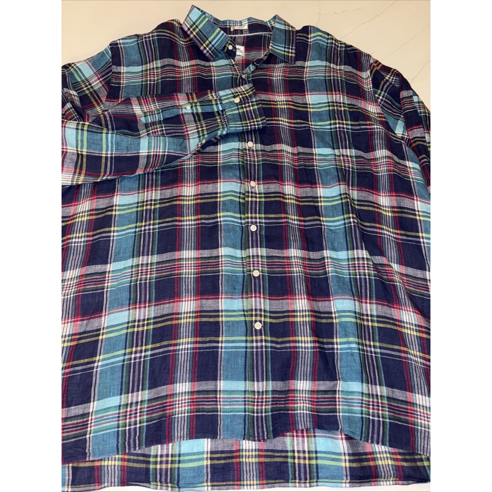 Peter Millar Mens XXL Plaid Check 100% Linen Button Up LS Shirt Preppy Vacation